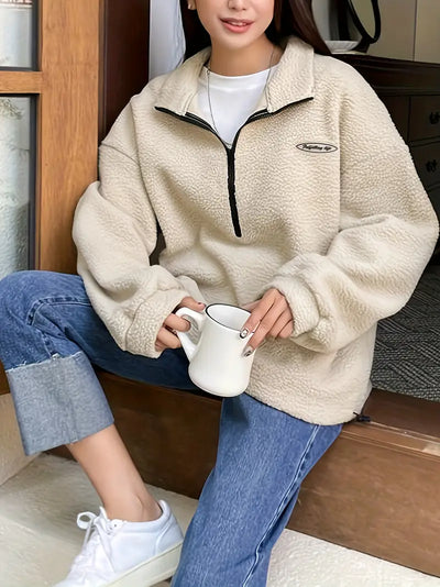 Sweat confortable col zippé en peluche