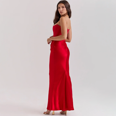 Abito bustier satinado senza spalline