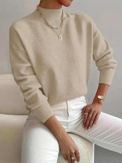 Pull élégant pour femme à col montant manches longues