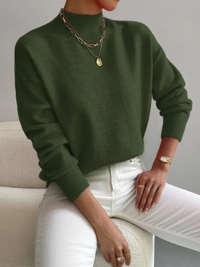 Pull élégant pour femme à col montant manches longues