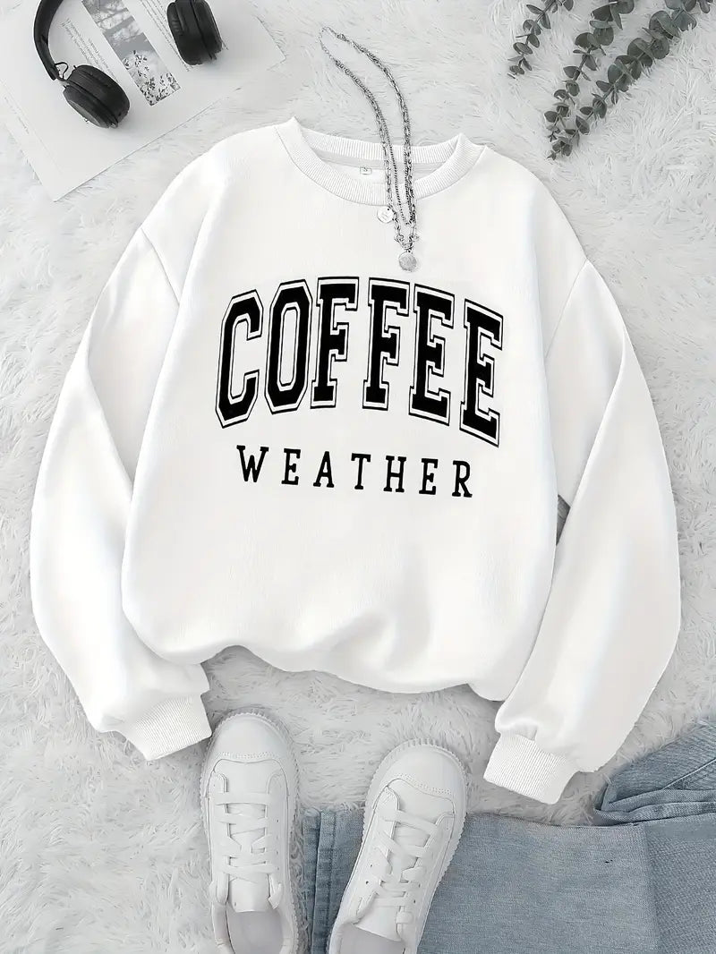 Sweat Pull imprimé coffee manches longues décontracté col rond