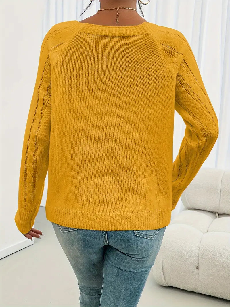 Pull Décontracté Col Carré avec Boutons et Manches Lanternes