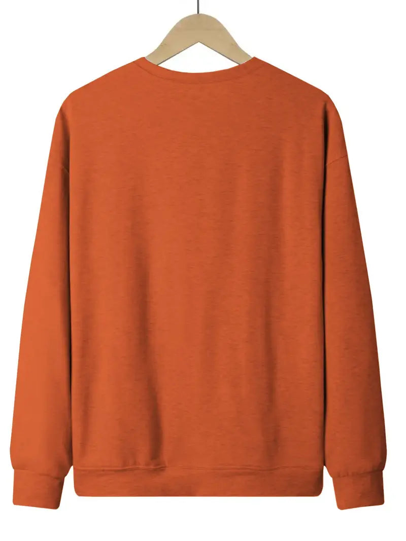 Sweat douillet à col rond avec motifs citrouille, feuilles et tasse à café