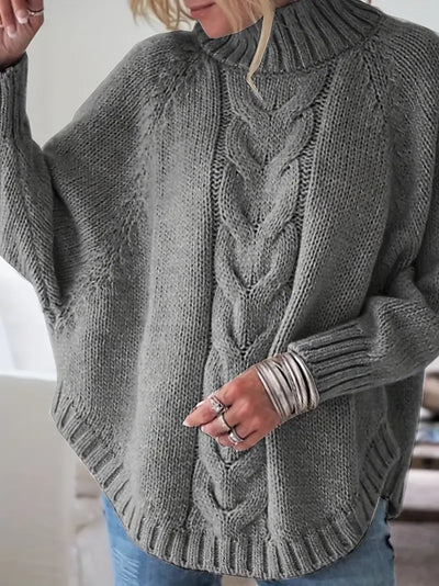 Pull vintage col haut  à motif câble et coupe ample