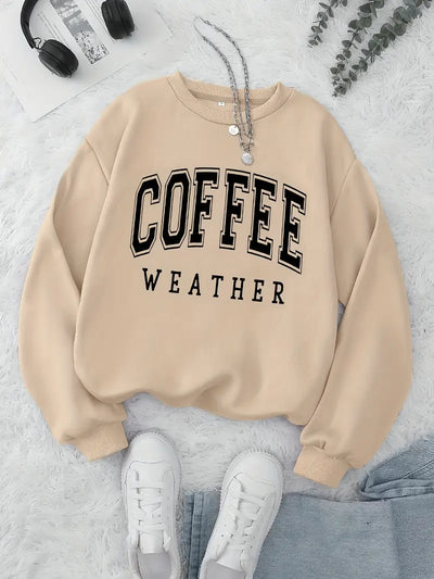 Sweat Pull imprimé coffee manches longues décontracté col rond