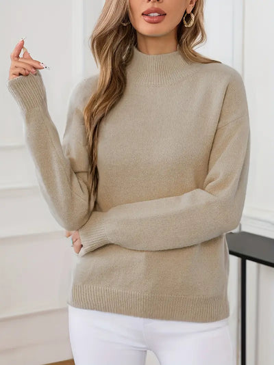Pull élégant pour femme à col montant manches longues