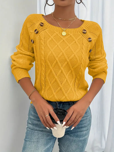 Pull Décontracté Col Carré avec Boutons et Manches Lanternes
