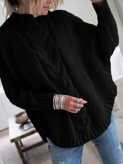 Pull vintage col haut  à motif câble et coupe ample