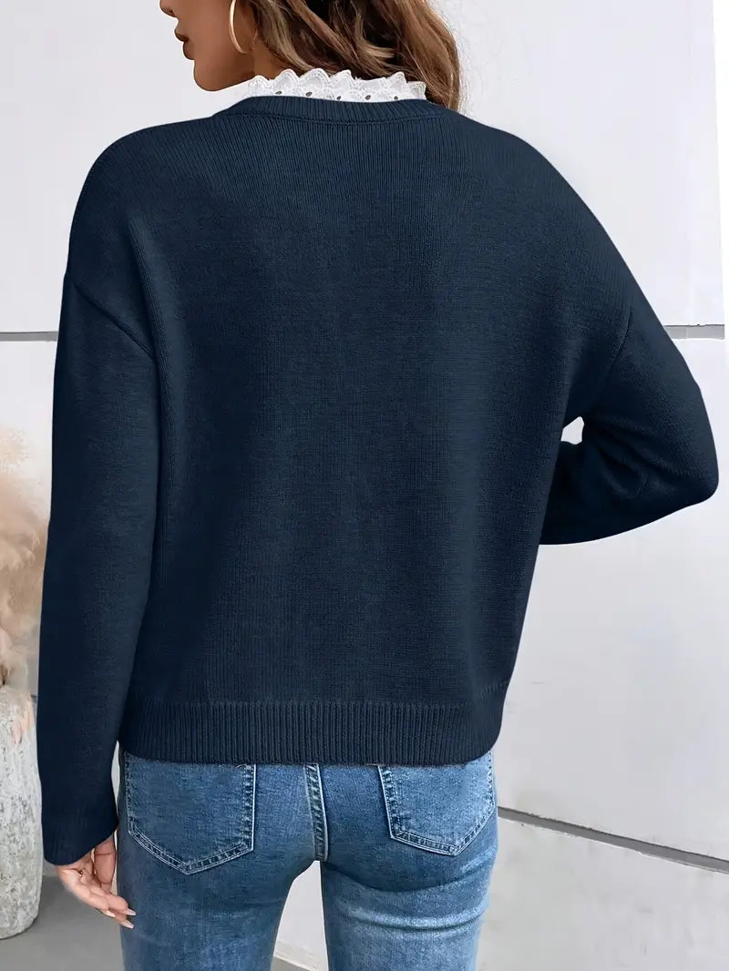 Pull ample col décolleté dentelle