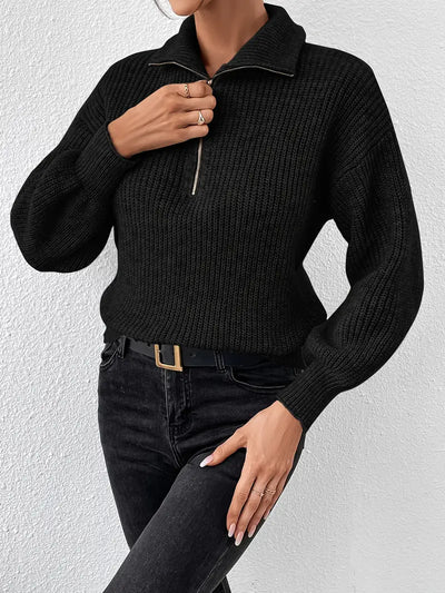 Pull décontracté à demi-fermeture éclair design rayé