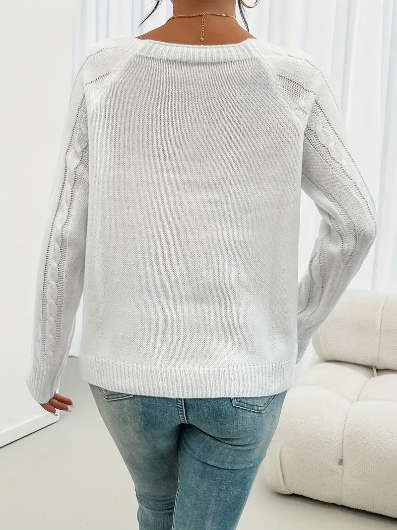 Pull Décontracté Col Carré avec Boutons et Manches Lanternes