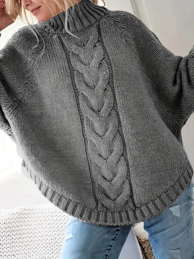 Pull vintage col haut  à motif câble et coupe ample
