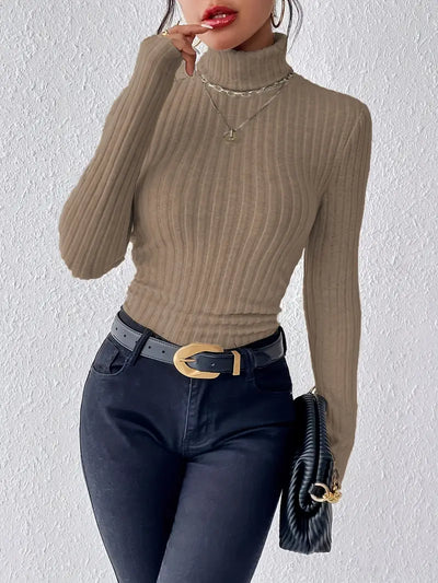 Pull cotelé simple col roulé