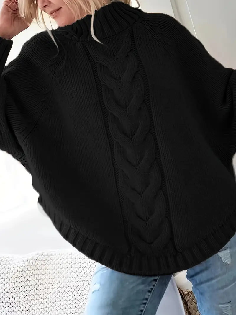 Pull vintage col haut  à motif câble et coupe ample