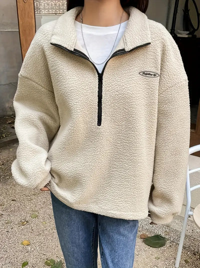 Sweat confortable col zippé en peluche