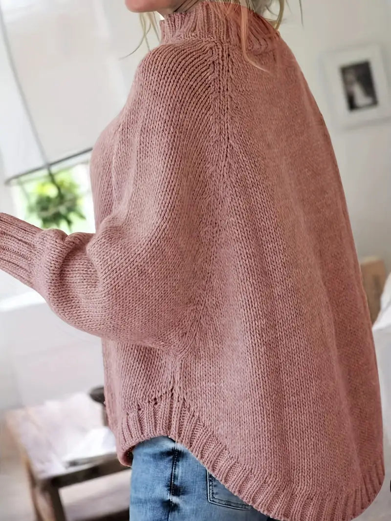 Pull vintage col haut  à motif câble et coupe ample