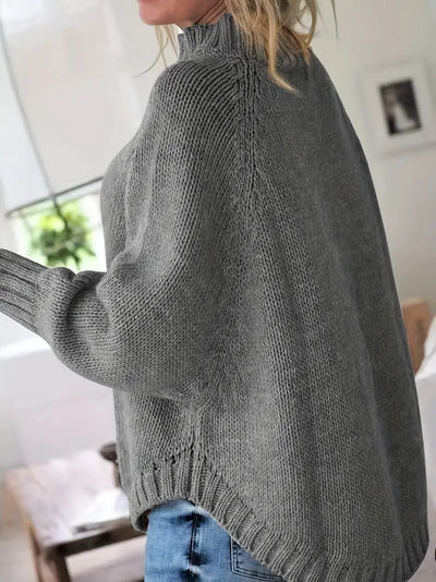 Pull vintage col haut  à motif câble et coupe ample