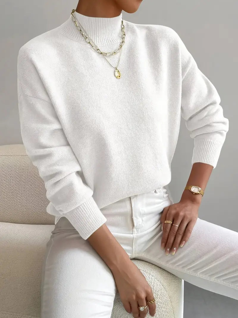 Pull élégant pour femme à col montant manches longues
