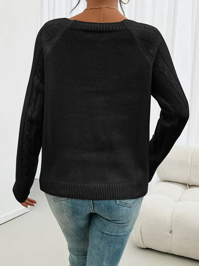 Pull Décontracté Col Carré avec Boutons et Manches Lanternes