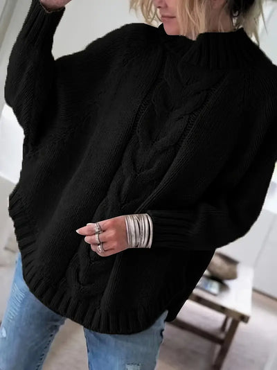 Pull vintage col haut  à motif câble et coupe ample