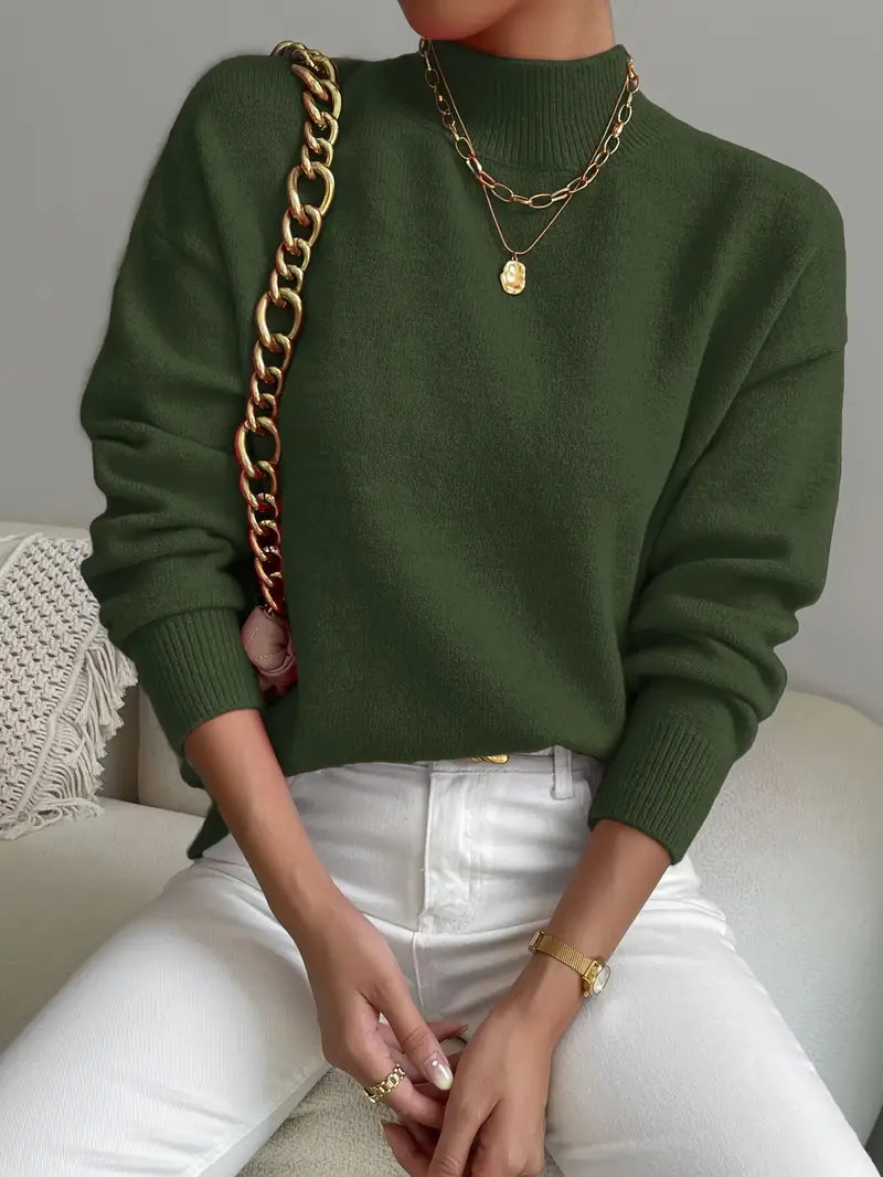 Pull élégant pour femme à col montant manches longues