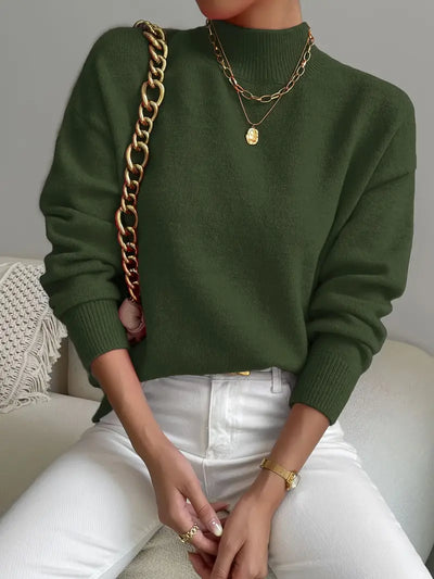 Pull élégant pour femme à col montant manches longues