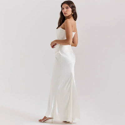 Abito bustier satinado senza spalline
