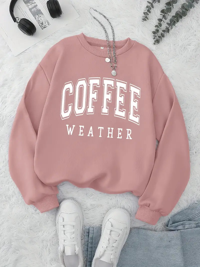 Sweat Pull imprimé coffee manches longues décontracté col rond