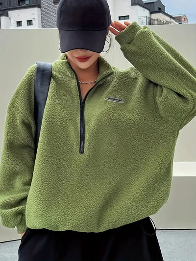 Sweat confortable col zippé en peluche