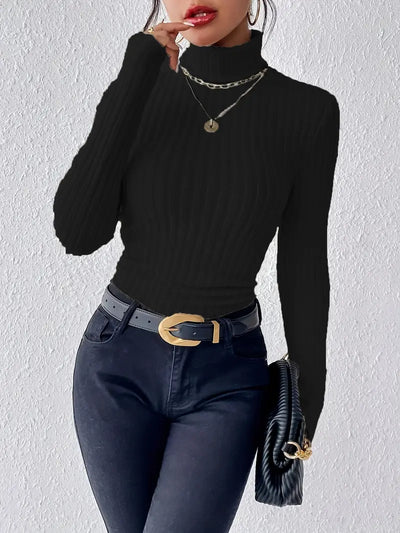 Pull cotelé simple col roulé