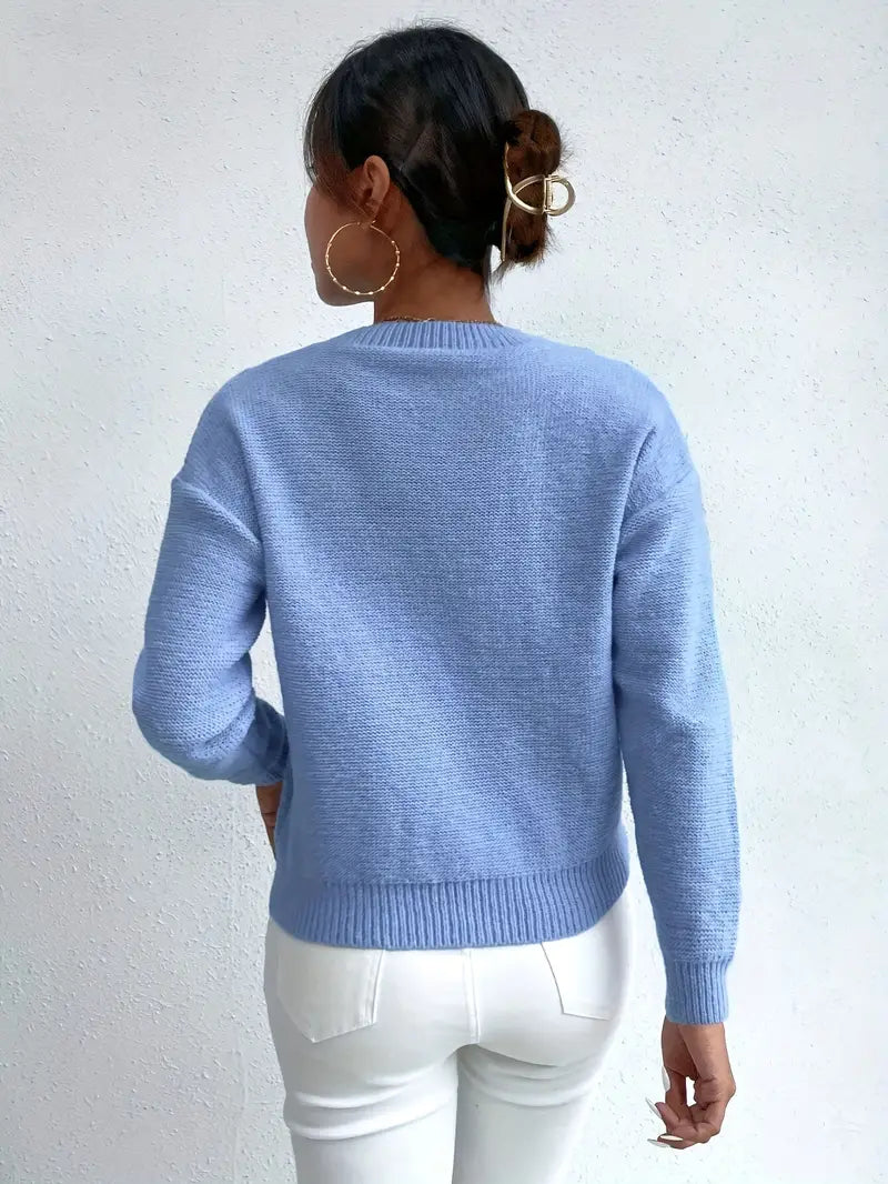 Pull Col Rond à Épaules Tombantes