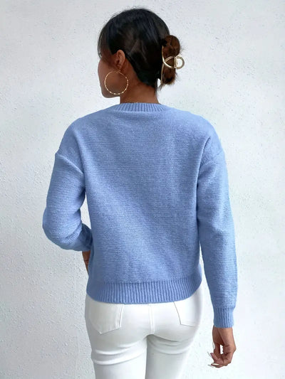 Pull Col Rond à Épaules Tombantes