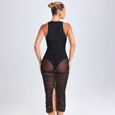 Abito lungo con spacco senza spalline