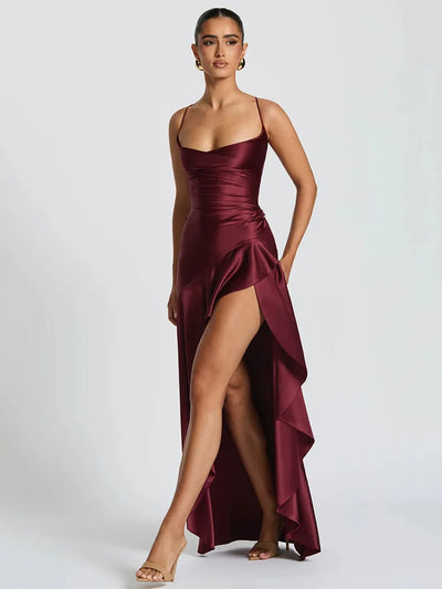 Robe longue ouverte à volants