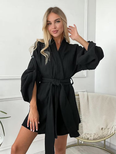 Kimono court en coton manches longues