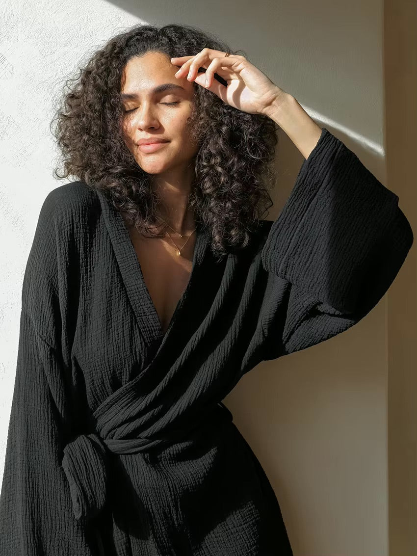 Kimono court en coton noir