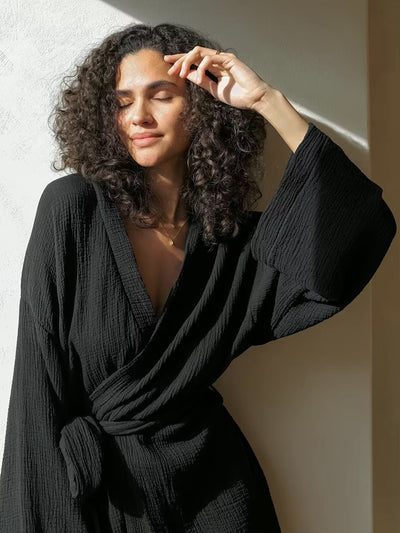 Kimono court en coton noir