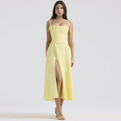 Lang kjole med spalte og bustier