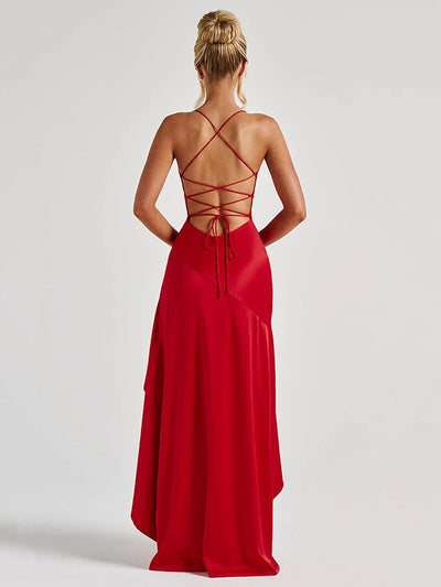 Robe longue ouverte à volants
