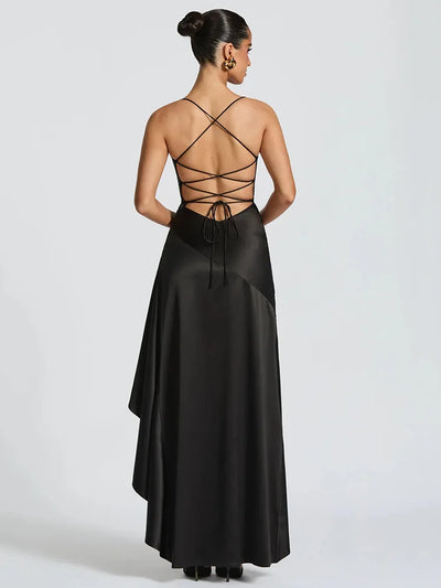 Robe longue ouverte à volants