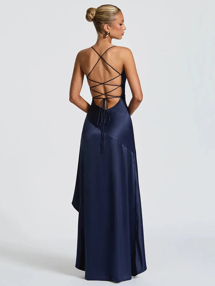Robe longue ouverte à volants