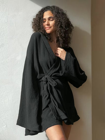 Kimono court en coton noir
