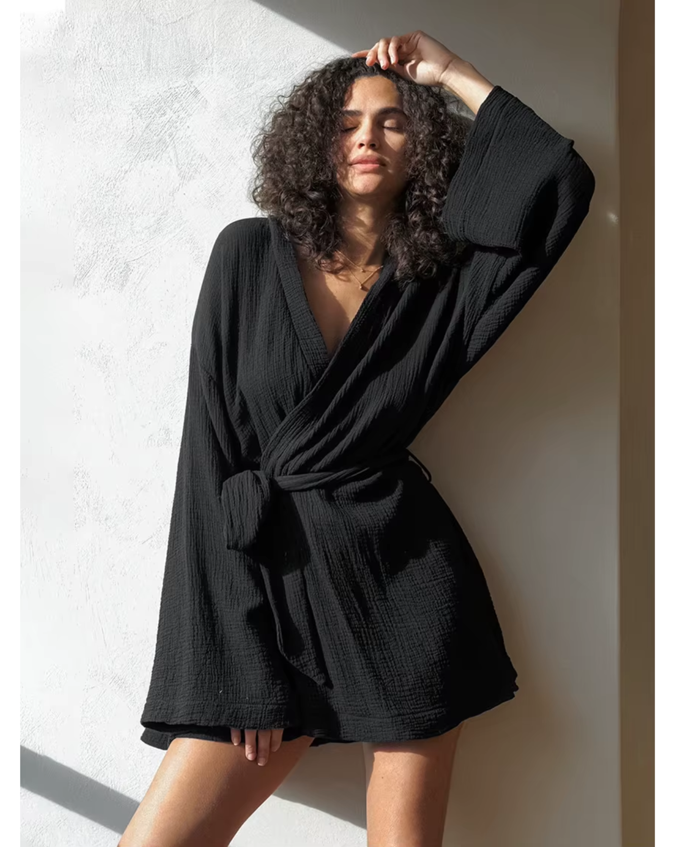 Kimono court en coton noir