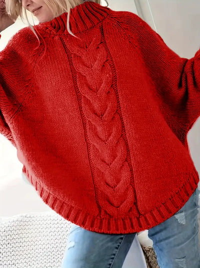 Pull vintage col haut  à motif câble et coupe ample