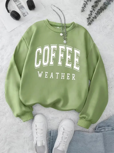 Sweat Pull imprimé coffee manches longues décontracté col rond