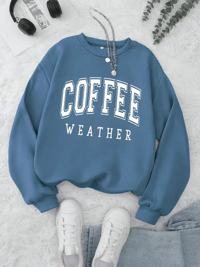 Sweat Pull imprimé coffee manches longues décontracté col rond