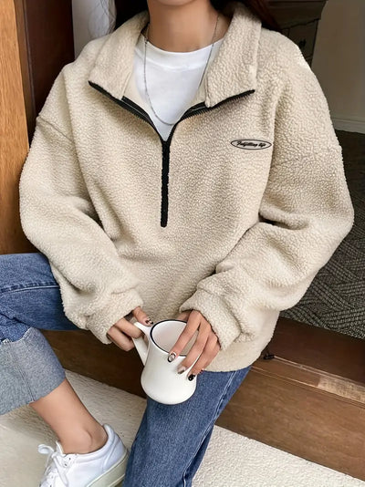 Sweat confortable col zippé en peluche