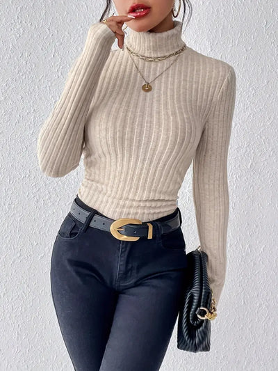 Pull cotelé simple col roulé