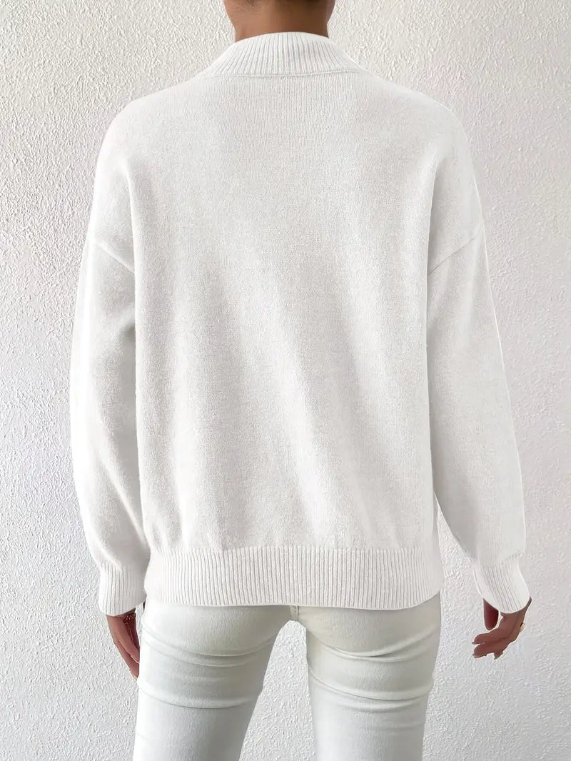 Pull élégant pour femme à col montant manches longues