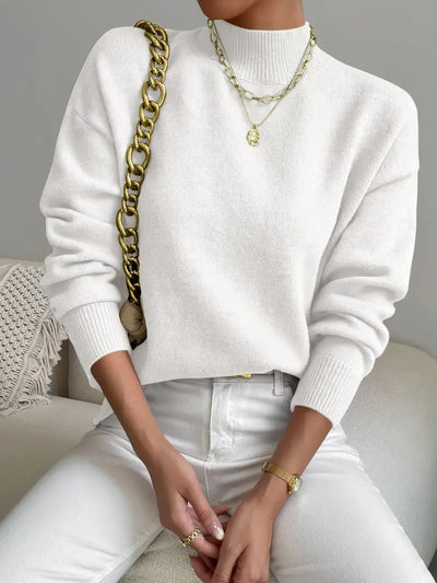 Pull élégant pour femme à col montant manches longues